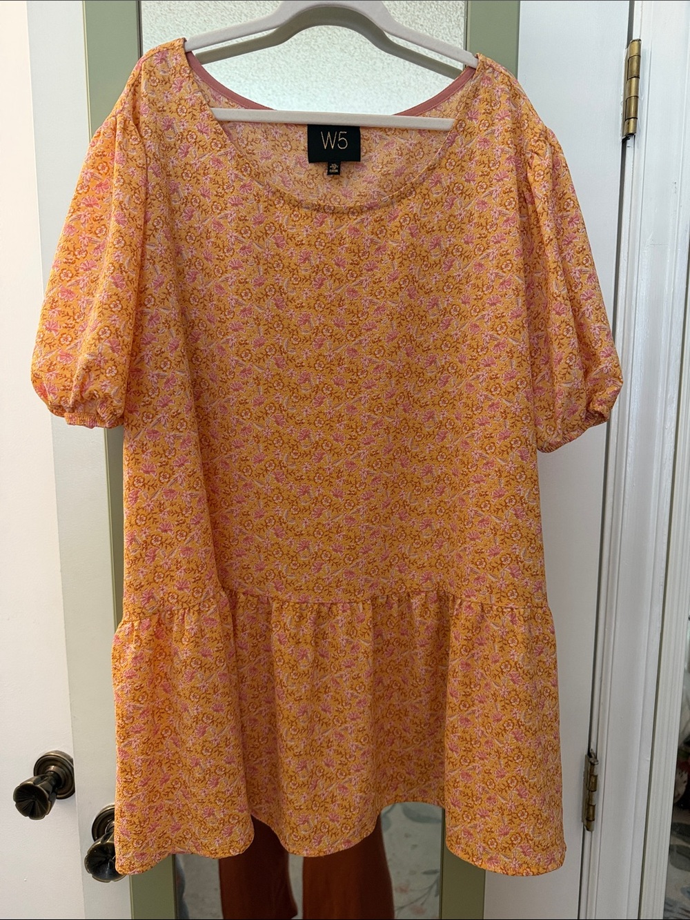 W5 Yellow-Pink Floral Peplum Tunic Top